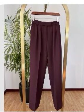 Wide leg elegant wool blend burgundy pants XS